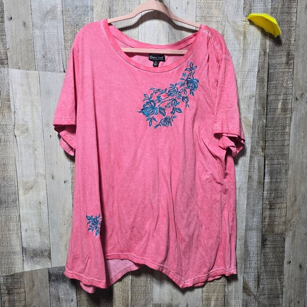 Greater Good Pink Floral Embroidered Handkerchief Tunic 2x Boho Plus Size Femme